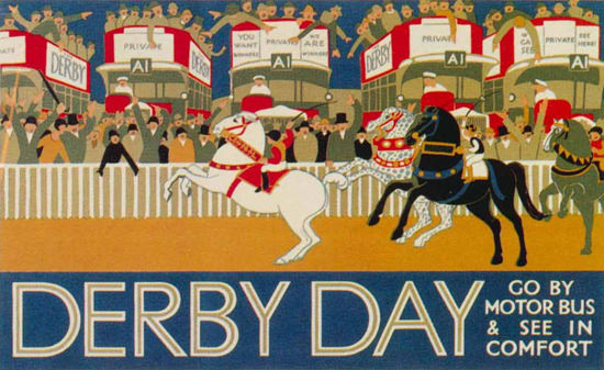 London Derby Day Go By Motor Bus Comfort | Vintage Travel Posters 1891-1970
