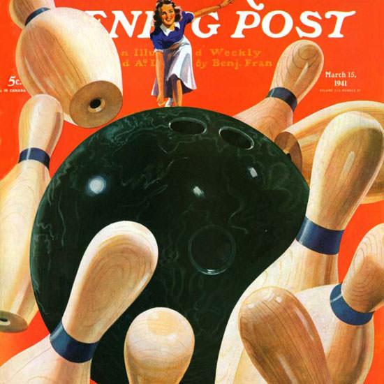 Lonie Bee Saturday Evening Post Bowling 1941_03_15 Copyright crop | Best of Vintage Cover Art 1900-1970