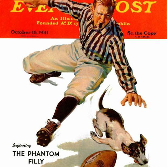 Lonie Bee Saturday Evening Post Dog on Field 1941_10_18 Copyright crop | Best of Vintage Cover Art 1900-1970