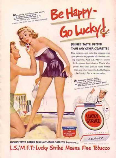 Lucky Strike Cigarettes Beach Girl | Sex Appeal Vintage Ads and Covers 1891-1970