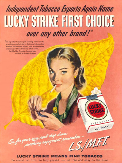 Lucky Strike Fine Tabacco Girl 1948 Cigarettes | Vintage Ad and Cover Art 1891-1970