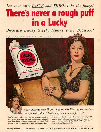 Lucky Strike Hedy Lamarr Cigarettes | Vintage Ad and Cover Art 1891-1970