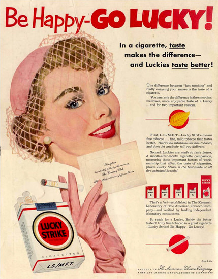 Lucky Strike Taste Better Be Happy Go Lucky | Vintage Ad and Cover Art 1891-1970