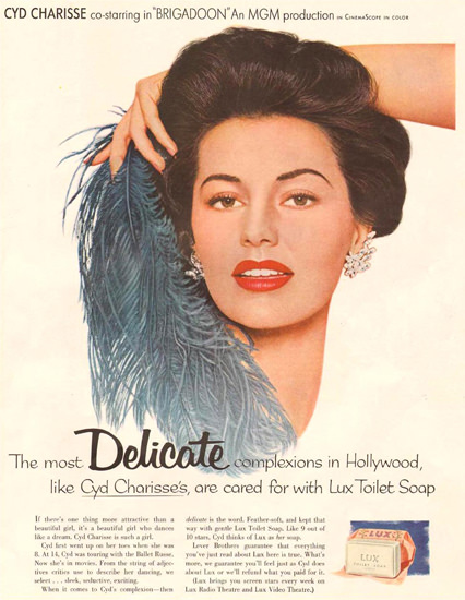 Lux Soap Cyd Charisse Brigadoon 1954 | Sex Appeal Vintage Ads and Covers 1891-1970