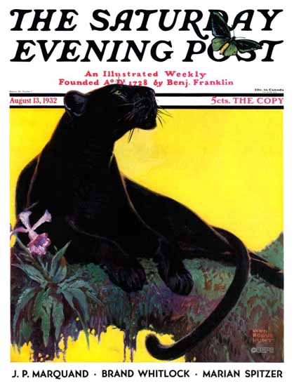 Lynn Bogue Hunt Saturday Evening Post Black Panther 1932_08_13 | The Saturday Evening Post Graphic Art Covers 1931-1969