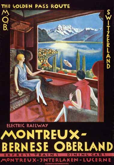 MOB Golden Pass Route Montreux Switzerland 1922 | Vintage Travel Posters 1891-1970