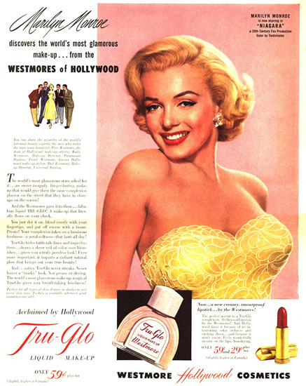 Marilyn Monroe Hollywood Niagara Tru Glo 1953 | Sex Appeal Vintage Ads and Covers 1891-1970