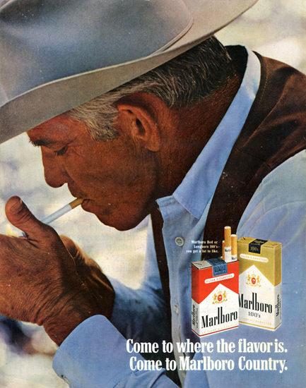 Marlboro Cigarettes Marlboro Man 1970 Lighting | Vintage Ad and Cover Art 1891-1970