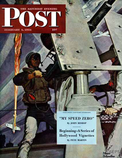 Mead Schaeffer Saturday Evening Post Anti-Aircraft 1944_02_05 | The Saturday Evening Post Graphic Art Covers 1931-1969