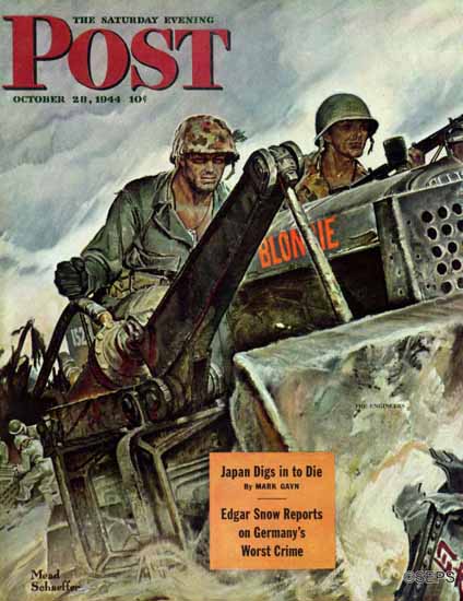 Mead Schaeffer Saturday Evening Post Corp of Engineers 1944_10_28 | The Saturday Evening Post Graphic Art Covers 1931-1969
