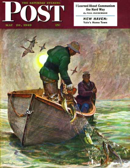 Mead Schaeffer Saturday Evening Post Fishing with Nets 1949_05_28 | The Saturday Evening Post Graphic Art Covers 1931-1969