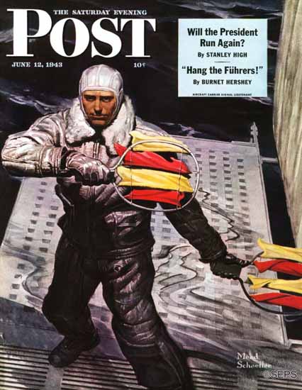 Mead Schaeffer Saturday Evening Post Flight Controller 1943_06_12 | The Saturday Evening Post Graphic Art Covers 1931-1969