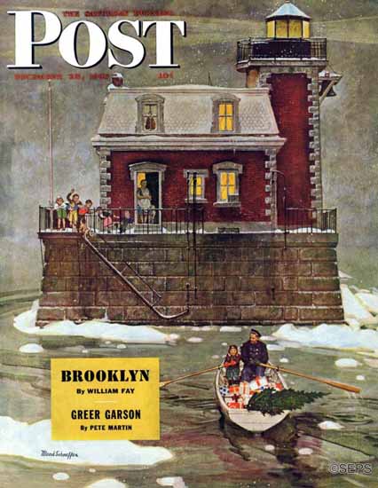 Mead Schaeffer Saturday Evening Post Lighthouse Christmas 1946_12_28 | The Saturday Evening Post Graphic Art Covers 1931-1969