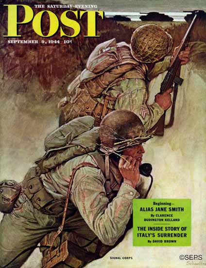 Mead Schaeffer Saturday Evening Post Signal Corpsmen 1944_09_09 | The Saturday Evening Post Graphic Art Covers 1931-1969