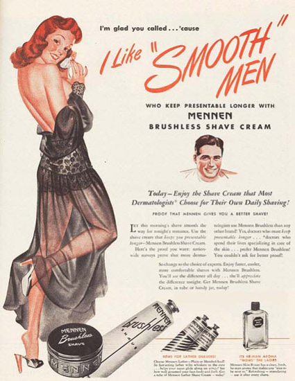 Mennen Shave Cream Girl I Like Smooth Men | Sex Appeal Vintage Ads and Covers 1891-1970