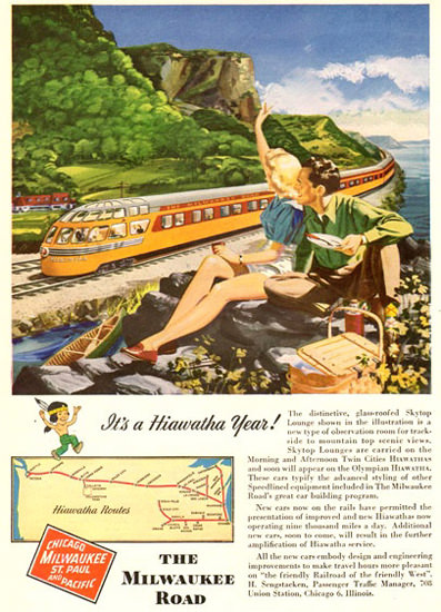 Milwaukee Road Its A Hiawatha Year 1948 | Vintage Travel Posters 1891-1970