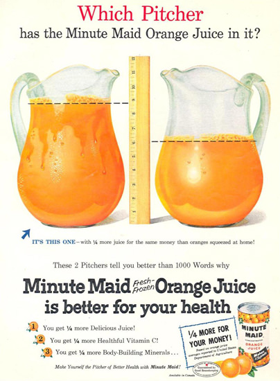 Minute Maid 1955 Fresh Frozen Orange Juice | Vintage Ad and Cover Art 1891-1970