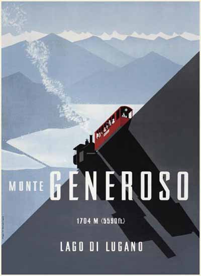 Monte Generoso 1704m Lago Di Lugano Switzerland 1939 | Vintage Travel Posters 1891-1970
