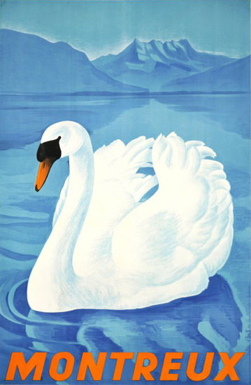Montreux Suisse Switzerland 1943 Lake Geneva | Vintage Travel Posters 1891-1970