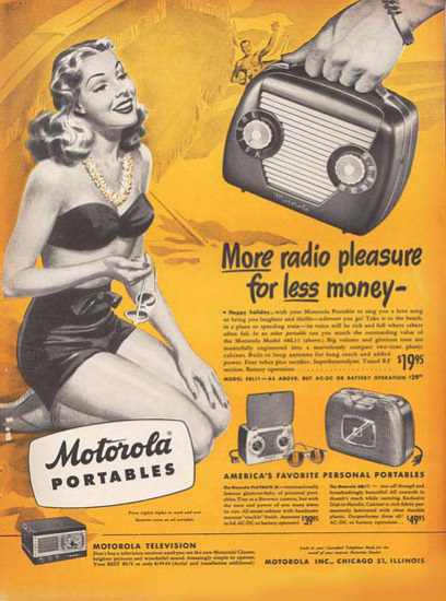 Motorola Portables Radio Beach Girl | Sex Appeal Vintage Ads and Covers 1891-1970