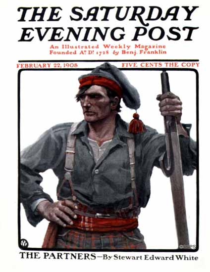 NC Wyeth Saturday Evening Post Cover Art 1908_02_22 | Sat Eve Post -1930 NC Wyeth Saturday Evening Post Cover Art 1908_02_22 | The Saturday Evening Post Graphic Art Covers 1892-1930