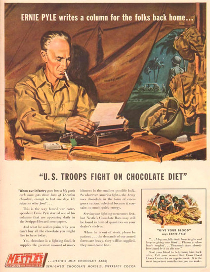 Nestle Ernie Pyle Fight On Chocolate Diet 1943 | Vintage War Propaganda Posters 1891-1970