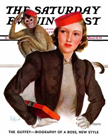 Neysa McMein Saturday Evening Post Matching Monkey Hats 1938_03_26 | The Saturday Evening Post Graphic Art Covers 1931-1969