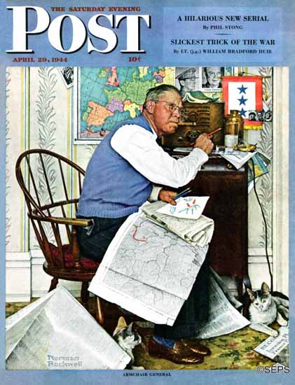 Norman Rockwell Saturday Evening Post Armchair General 1944_04_29 | The Saturday Evening Post Graphic Art Covers 1931-1969