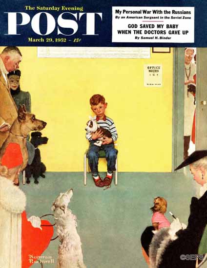 Norman Rockwell Saturday Evening Post At the Vet 1952_03_29 | 400 Norman Rockwell Magazine Covers 1913-1963