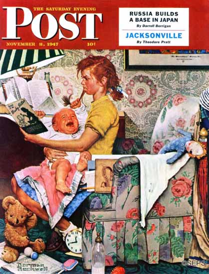 Norman Rockwell Saturday Evening Post Baby Sitter 1947_11_08 | The Saturday Evening Post Graphic Art Covers 1931-1969