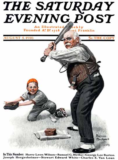 Norman Rockwell Saturday Evening Post Baseball Grandpa 1916_08_05 | 400 Norman Rockwell Magazine Covers 1913-1963
