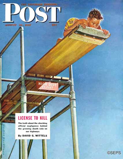 Norman Rockwell Saturday Evening Post Boy on High Dive 1947_08_16 | The Saturday Evening Post Graphic Art Covers 1931-1969