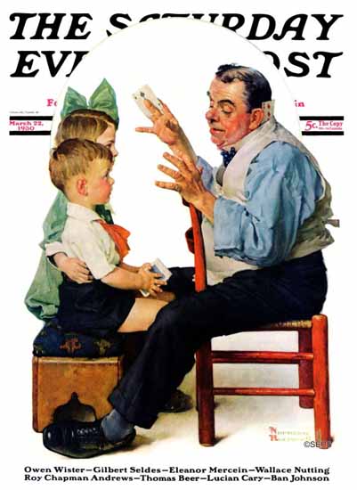 Norman Rockwell Saturday Evening Post Card Tricks 1930_03_22 | The Saturday Evening Post Graphic Art Covers 1892-1930