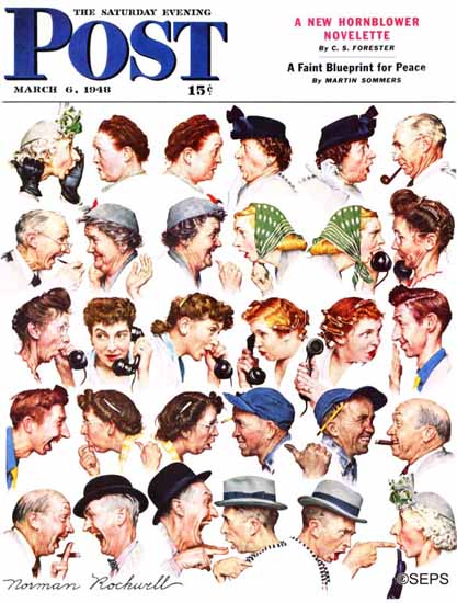 Norman Rockwell Saturday Evening Post Chain of Gossip 1948_03_06 | 400 Norman Rockwell Magazine Covers 1913-1963