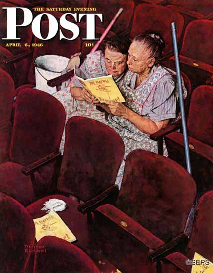 Norman Rockwell Saturday Evening Post Charwomen 1946_04_06 | The Saturday Evening Post Graphic Art Covers 1931-1969