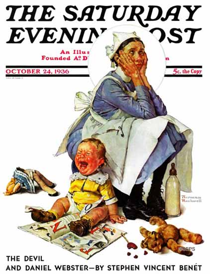 Norman Rockwell Saturday Evening Post Exasperated Nanny 1936_10_24 | The Saturday Evening Post Graphic Art Covers 1931-1969