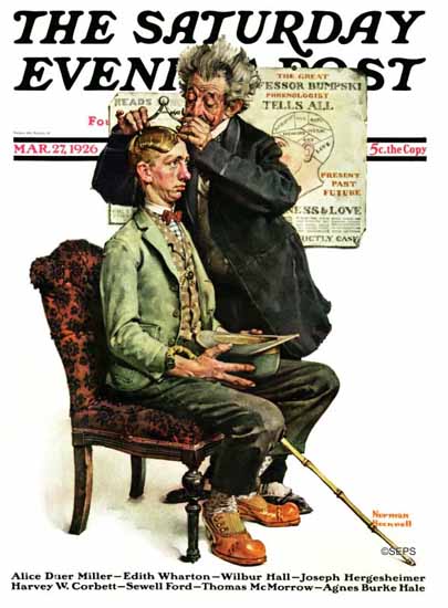 Norman Rockwell Saturday Evening Post Great Phrenologist 1926_03_27 | The Saturday Evening Post Graphic Art Covers 1892-1930
