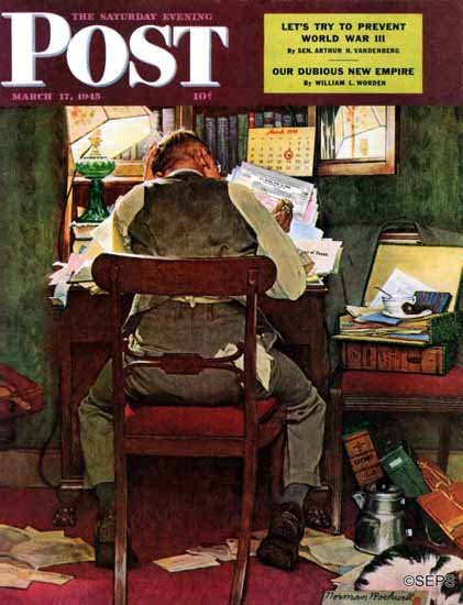 Norman Rockwell Saturday Evening Post Income Tax Time 1945_03_17 | The Saturday Evening Post Graphic Art Covers 1931-1969
