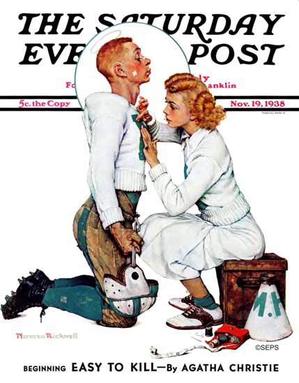 Norman Rockwell Saturday Evening Post Letter Sweater 1938_11_19 | 400 Norman Rockwell Magazine Covers 1913-1963