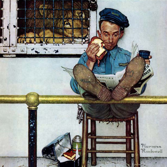 Norman Rockwell Saturday Evening Post Lion 1954_01_09 Copyright crop | Best of Vintage Cover Art 1900-1970