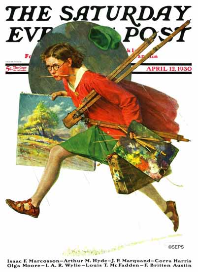 Norman Rockwell Saturday Evening Post Painter in the Rain 1930_04_12 | The Saturday Evening Post Graphic Art Covers 1892-1930
