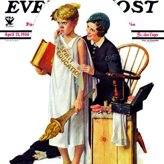 Norman Rockwell Saturday Evening Post Spirit 1934_04_21 Copyright crop | Best of Vintage Cover Art 1900-1970