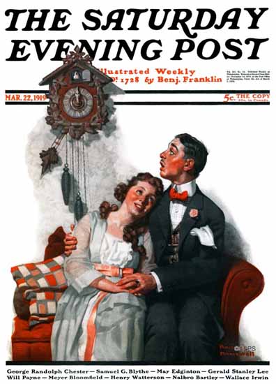 Norman Rockwell Saturday Evening Post The Cuckoo Clock 1919_03_22 | The Saturday Evening Post Graphic Art Covers 1892-1930