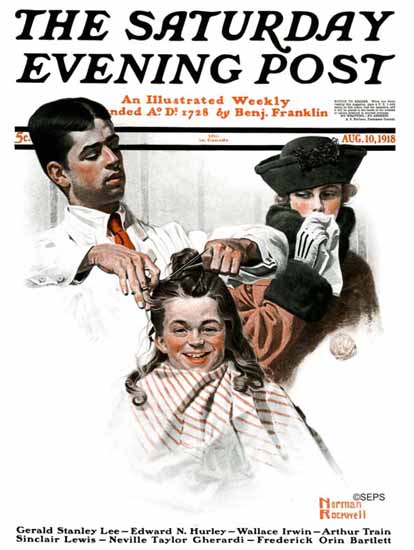 Norman Rockwell Saturday Evening Post The Haircut 1918_08_10 | The Saturday Evening Post Graphic Art Covers 1892-1930