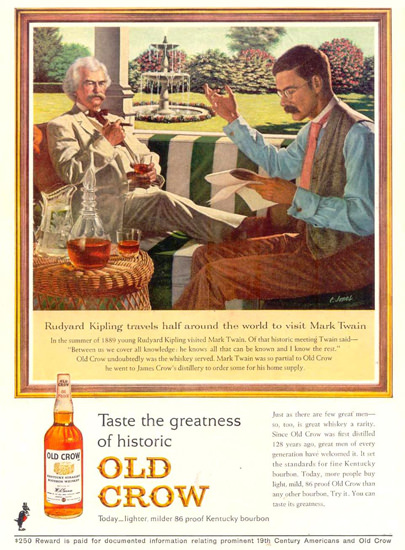 Old Crow Mark Twain Rudyard Kipling 1963 | Vintage Ad and Cover Art 1891-1970