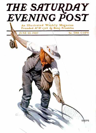 Oliver Kemp Saturday Evening Post Fisherman 1907_06_22 | The Saturday Evening Post Graphic Art Covers 1892-1930