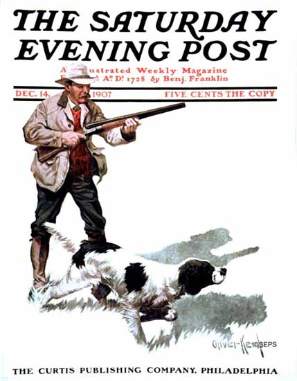 Oliver Kemp Saturday Evening Post Hunter and his Dog 1907_12_14 | The Saturday Evening Post Graphic Art Covers 1892-1930