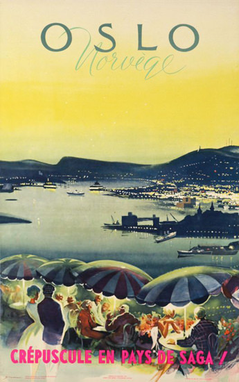 Oslo Norvege Crepuscule En Pays De Saga 1959 | Vintage Travel Posters 1891-1970