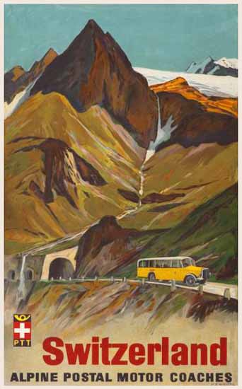 PTT Switzerland Alpine Postal Motor Coaches 1939 | Vintage Travel Posters 1891-1970