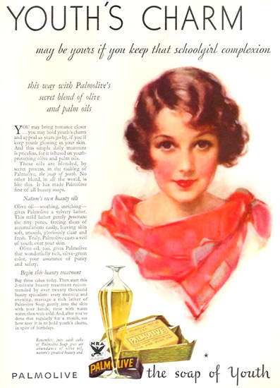 Palmolive Soap Of Youth Girl 1933 | Sex Appeal Vintage Ads and Covers 1891-1970